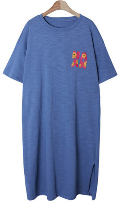 티탁 여성용 빅사이즈 데일리 루즈핏 라운드넥 캐릭터 프린팅 트임 반팔 롱원피스 TTCF22