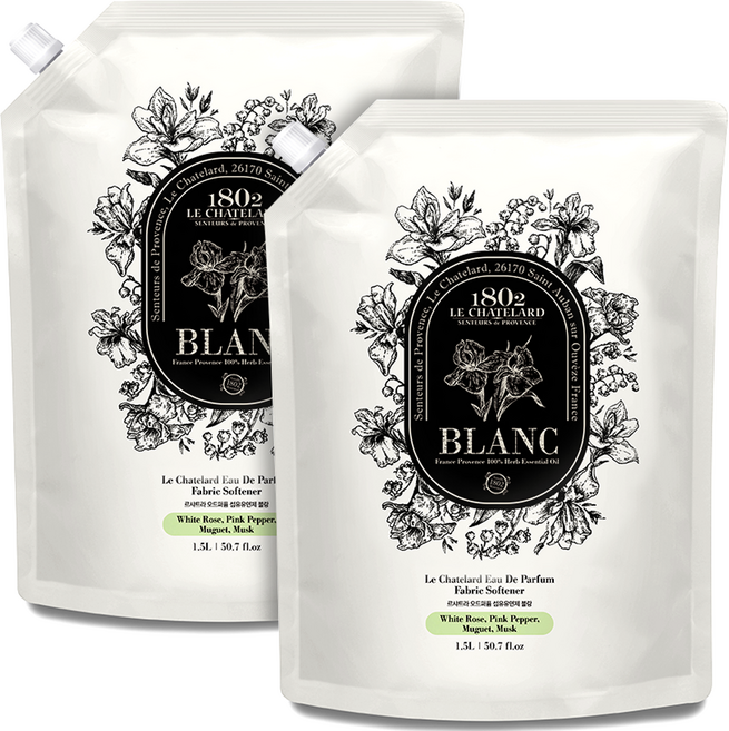 르샤트라1802 오드퍼퓸 섬유유연제 블랑 리필, 1.5L, 2개