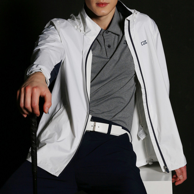 커터앤벅 남성용 골프 배색 방수 레인 자켓, 화이트, 1개