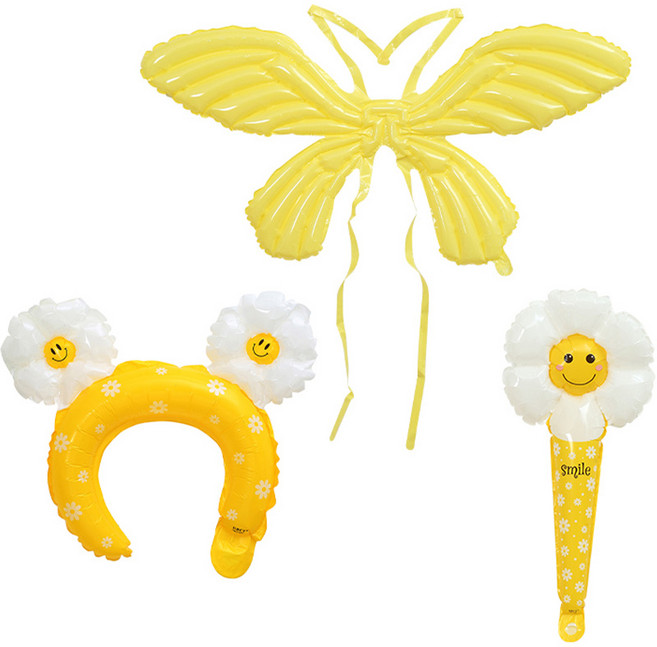피앤비유니티 나비날개 손풍선 헤어밴드 3종 세트, 마카롱옐로우, 1세트
