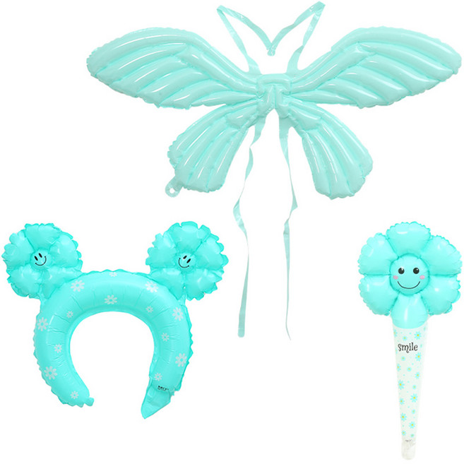 피앤비유니티 나비날개 손풍선 헤어밴드 3종 세트, 마카롱블루, 1세트