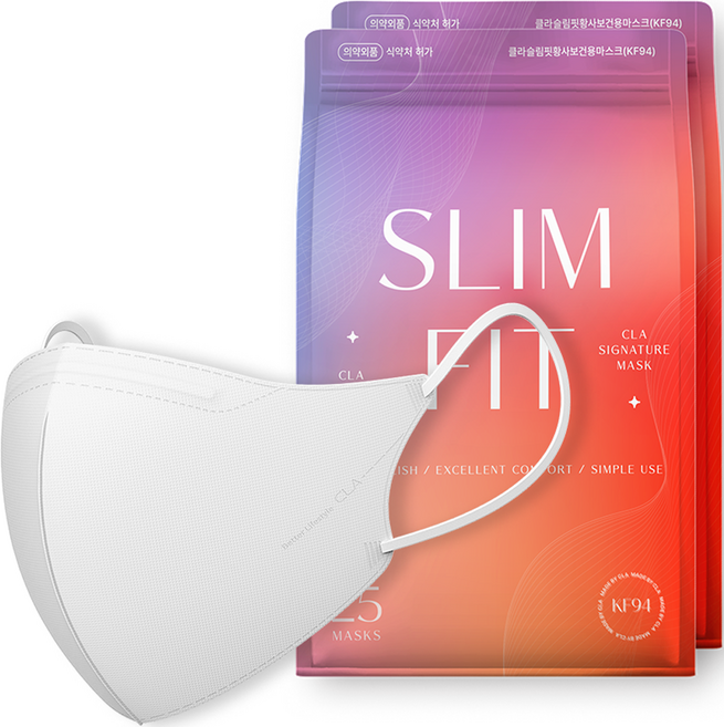 CLA 슬림핏 뉴 황사 보건용 컬러 마스크 중형 KF94, 25개입, 2개, 화이트