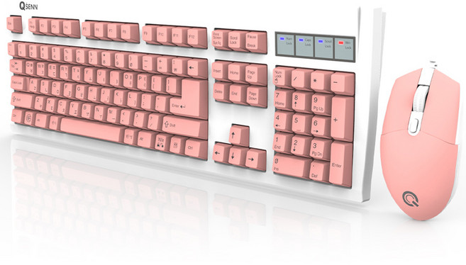 큐센 유선 키보드 마우스 세트, 일반형, KM3500 Plus, 핑크