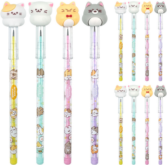 핑크풋 1000 냥냥이 카트리지 연필 HB 세트, 혼합색상, 12개