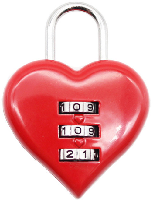 트래블큐브 러블리 하트 3다이얼 자물쇠 레드, 1개