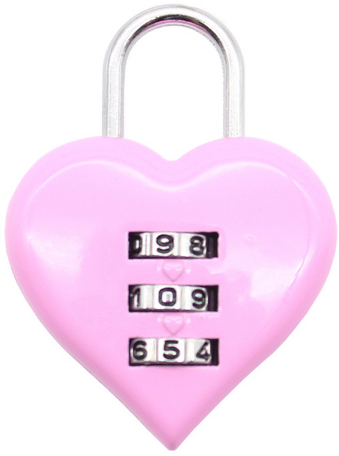 트래블큐브 러블리 하트 3다이얼 자물쇠 핑크, 1개