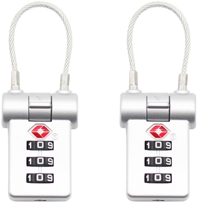 트래블큐브 TSA 프리미엄 코팅케이블 3다이얼 자물쇠 실버, 2개