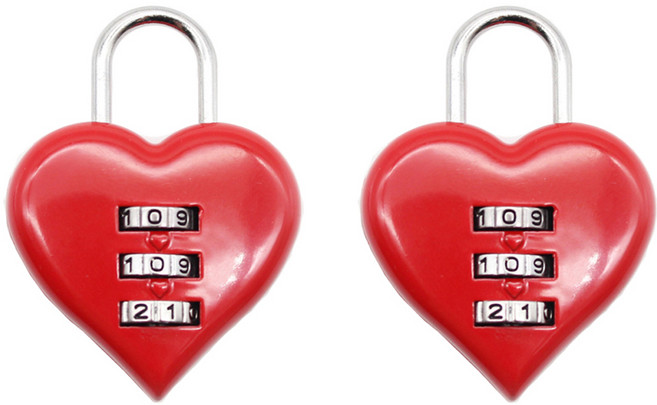 트래블큐브 러블리 하트 3다이얼 자물쇠 레드, 2개