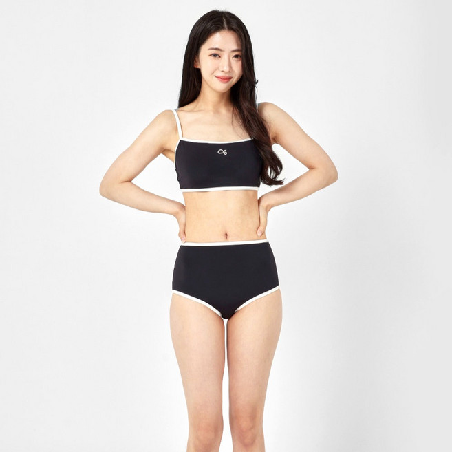 유세븐 스포티 스타일 여성 비키니 세트, 블랙 + 블랙