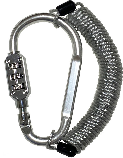 트래블큐브 컬러 카라비너 3다이얼 대형 + 도난방지 코팅 안전케이블 2.5m 세트 실버, 1세트