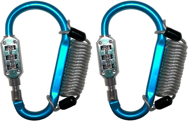 트래블큐브 컬러 카라비너 3다이얼 대형 + 도난방지 코팅 안전케이블 1m 세트 블루, 2세트