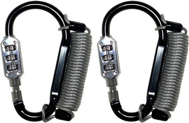 트래블큐브 컬러 카라비너 3다이얼 대형 + 도난방지 코팅 안전케이블 1.5m 세트 블랙, 2세트