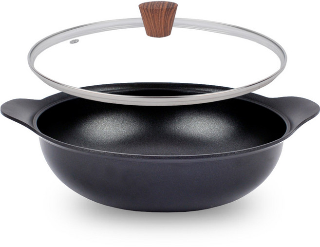 Ecostar 블랙우드 프라이팬 세트 2개, 혼합색상, 파티웍 28cm + 유리뚜껑 28cm, 1개