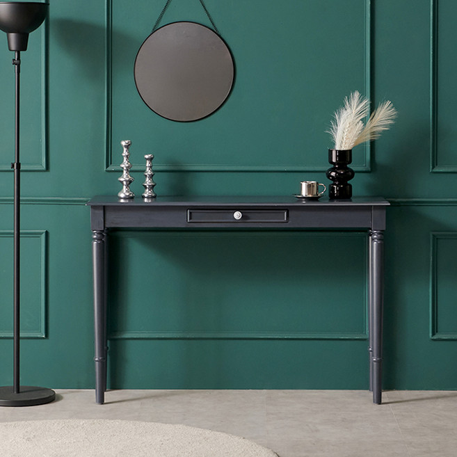 파로마 아덴힐 1단 엔틱 원형다리 슬림서랍 콘솔 앤 사이드테이블, 워시네이비