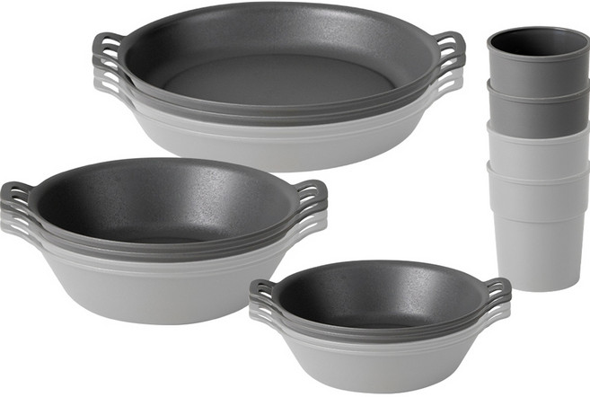 주방선생 캠핑 플레이트 패밀리 세트, 1세트, 스몰볼 4p + 라지볼 4p + 스몰플레이트 4p + 캠핑컵 4p, 라이트그레이+딥그레이