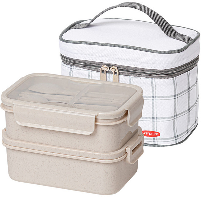 이지앤프리 밀프랩 퓨어박스 2단 도시락통 세트 + 도시락가방, 크림, 1세트