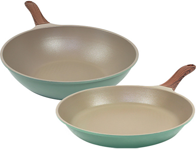 키친아트 본 우드 파스텔 다이아 프라이팬 세트 2개, 민트, 프라이팬 30cm + 궁중팬 30cm, 1세트
