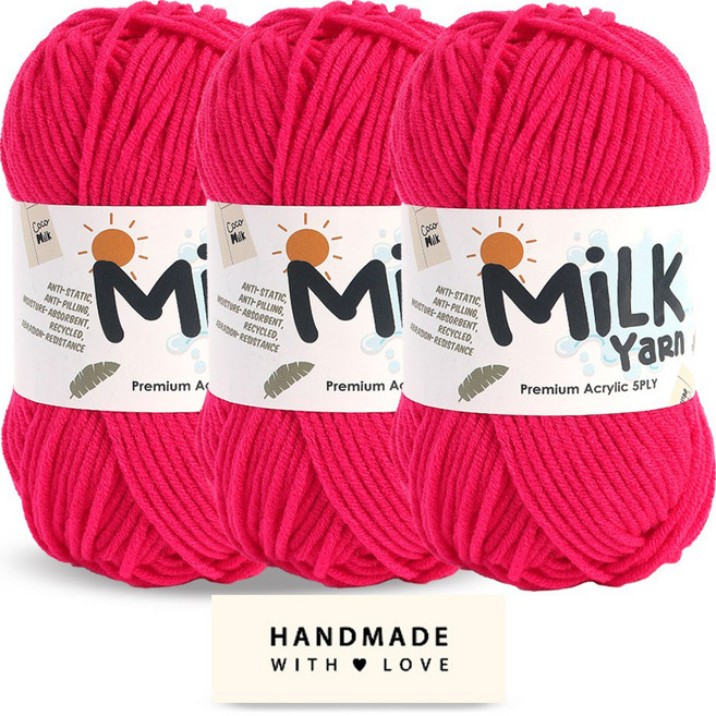 니뜨 밀크얀 뜨개실 50g x 3p + 코튼라벨 세트, 1세트, 07핫핑크