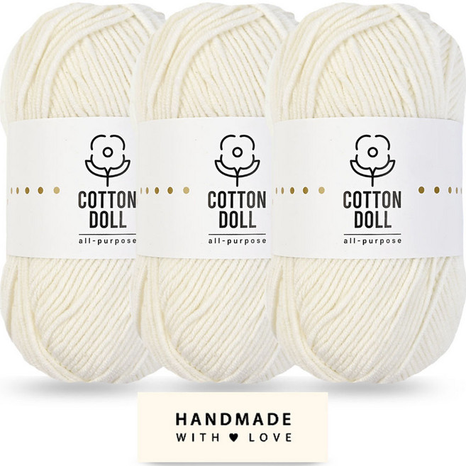 니뜨 코튼돌실 50g + 코튼 라벨 세트, 3개, 2아이보리