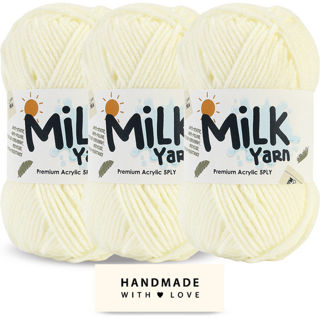 니뜨 밀크얀 뜨개실 50g x 3p + 코튼라벨 세트, 1세트, 01아이보리