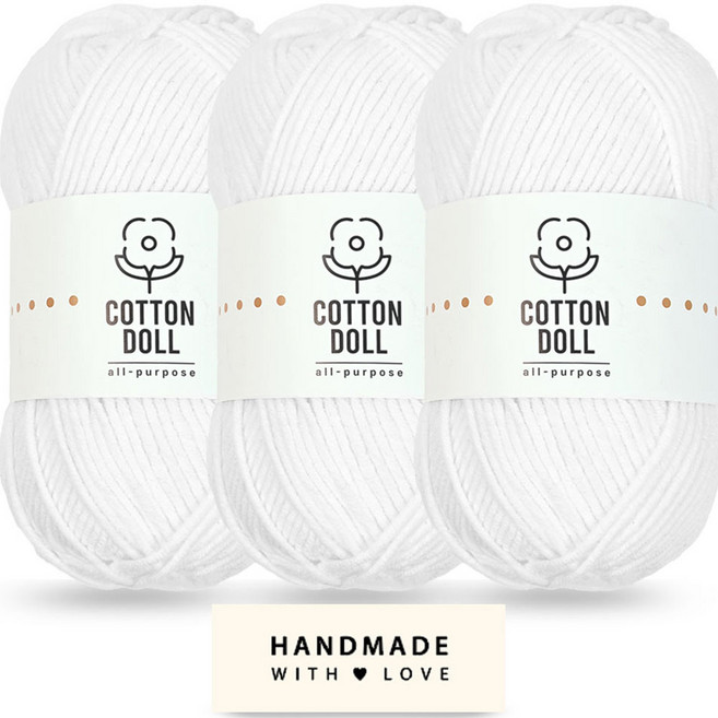 니뜨 코튼돌실 50g + 코튼 라벨 세트, 3개, 1화이트