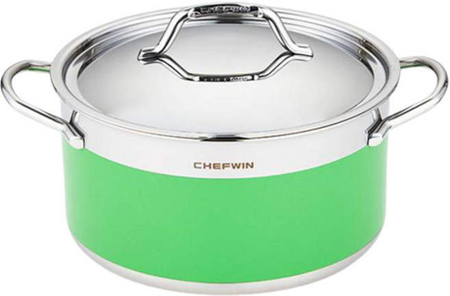 쉐프윈 인덕션 304STS 통5중 컬러 양수냄비, 그린, 1개, 지름 24cm x 높이 12.5cm