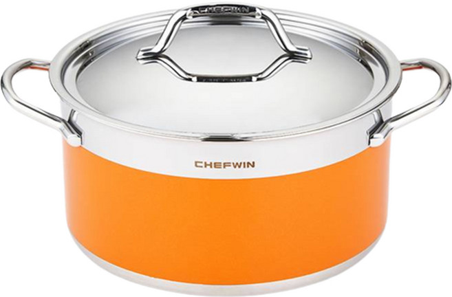 쉐프윈 인덕션 304STS 통5중 컬러 양수냄비, 오렌지, 1개, 지름 24cm x 높이 12.5cm
