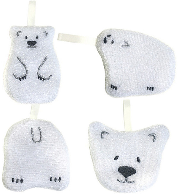 hillo 이지 아크릴 스펀지 수세미 북극곰, 4개입, 1세트