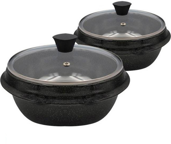 인덕션 가능 가정용 세라믹 2중 코팅 무쇠 가마솥 2종 + 뚜껑 2종 세트, 17cm, 23cm, 블랙
