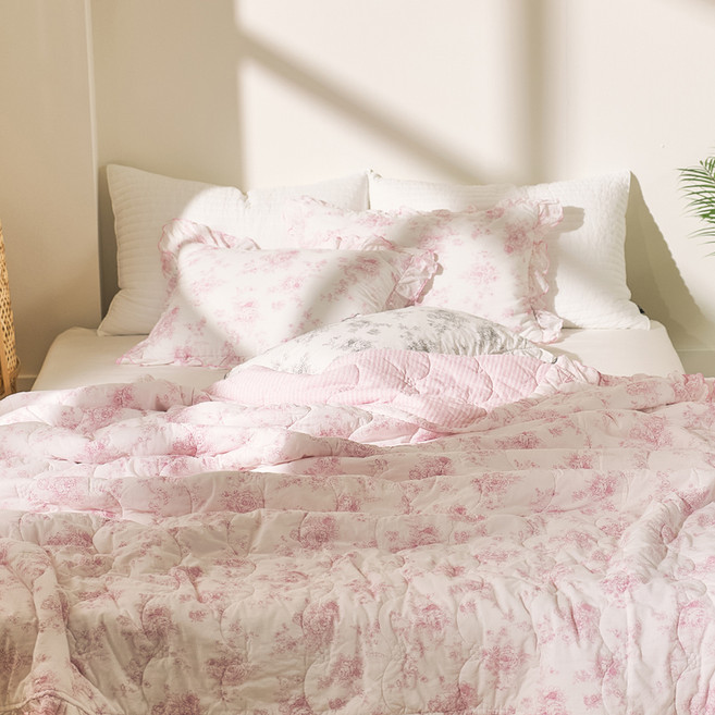 카밀라 60수 아사면 100 스프레드 + 베개커버 세트, 핑크
