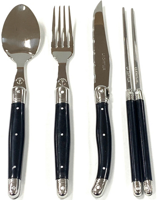 까르투하 오로 커트러리 세트, 블랙, 디너스푼 + 디너포크 + 디너나이프 + 젓가락 1쌍, 1세트