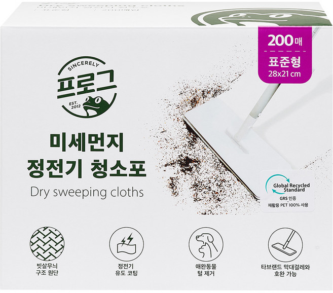 프로그 미세먼지 정전기 청소포 200매, 1개