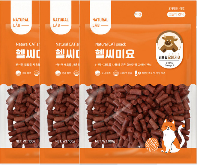 네츄럴랩 헬씨미요 고양이간식, 비프, 100g, 3개