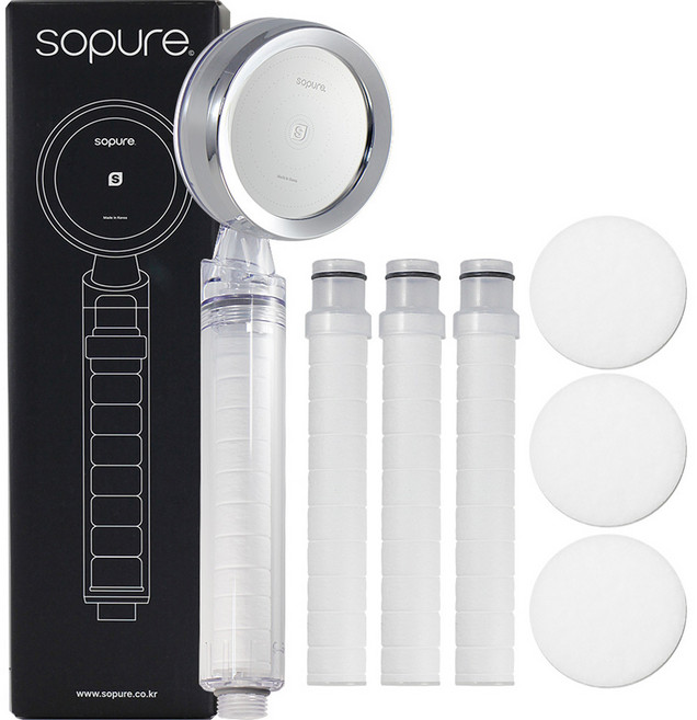 소퓨어 필터 샤워기헤드 PURE9 ACF + 1차 필터 3p + 3차 필터 3p 세트, 1개, 투명, 크롬