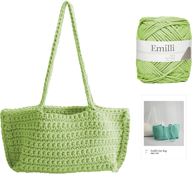 yarna 에밀리 시티백 실 1볼 + 인쇄도안 뜨개질 DIY 세트, 1개, 09메로나
