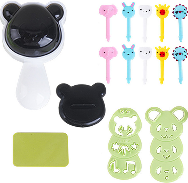 인블룸 간편 주먹밥 만들기 팬더 + 데코픽 동물 5종 x 2p 세트, 혼합색상, 1세트