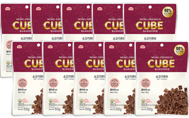 맘스큐브 반려동물 HDC 프리미엄 소고기큐브, 소고기 + 콜라켄, 50g, 10개