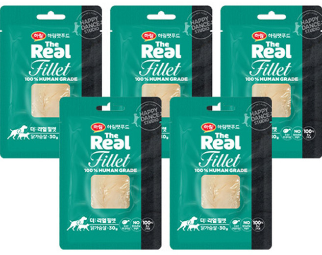 하림펫푸드 전연령 반려동물 더리얼 필렛 간식, 닭가슴살, 30g, 5개