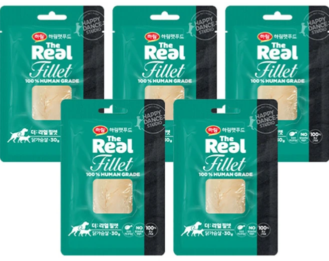 하림펫푸드 전연령 반려동물 더리얼 필렛 간식, 닭가슴살, 30g, 5개 - 쿠팡