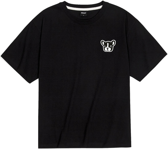 옥스타 남녀공용 쿨코튼 오버핏 불독 자수패치 반팔티