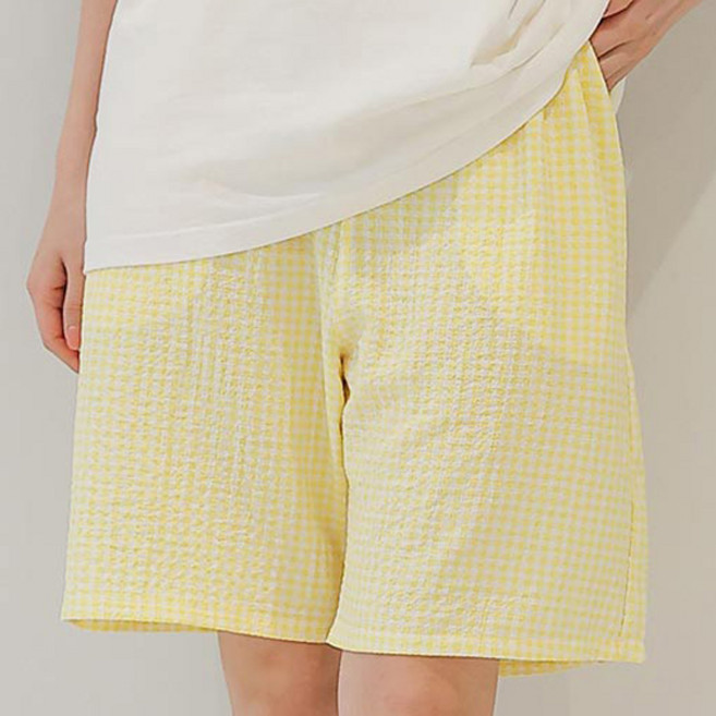 글램공감 커플용 냉감 지지미 블럭 체크 파자마 5부 바지