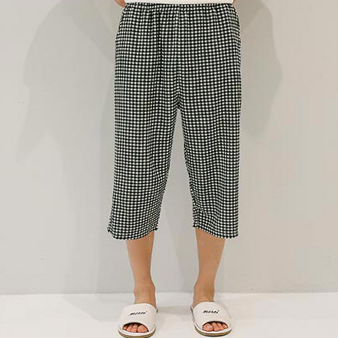 글램공감 냉감 지지미 블럭 체크 파자마 7부 바지