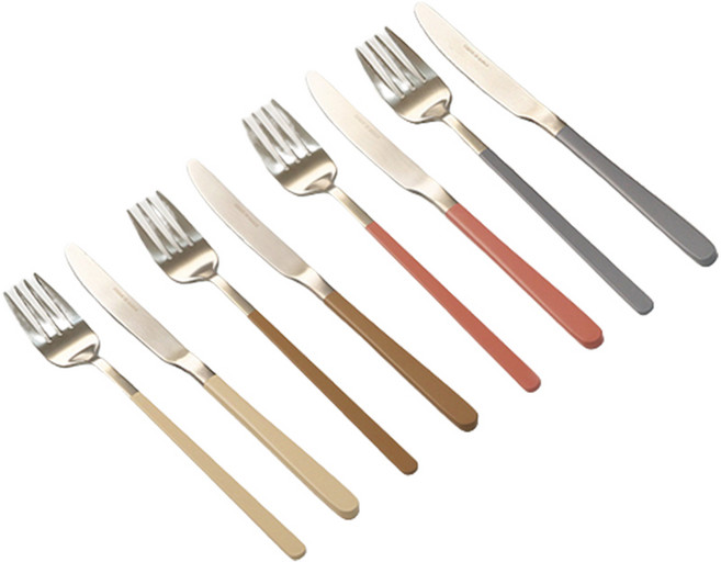달팽이리빙 퀴진드마망 순수 커트러리 4인 양식 세트, 그레이 + 브라운 + 크림화이트 + 핑크, 나이프 4종 + 포크 4종, 1세트