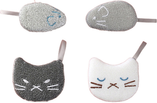 hillo 이지 아크릴 스펀지 수세미 고양이, 4개입, 1세트