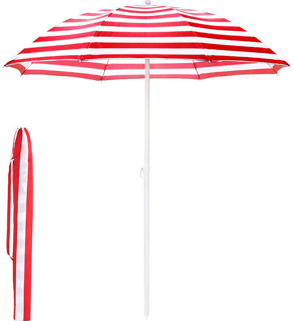 캠프빌리지 감성 스트라이프 파라솔 + 보관가방 세트, 레드