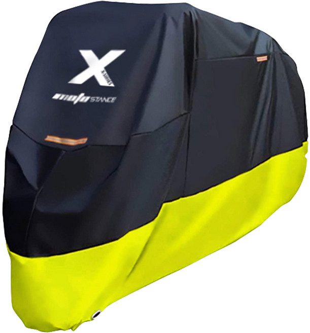 모토스탠스 210D 오토바이 프리미엄 방수 커버, 블랙네온