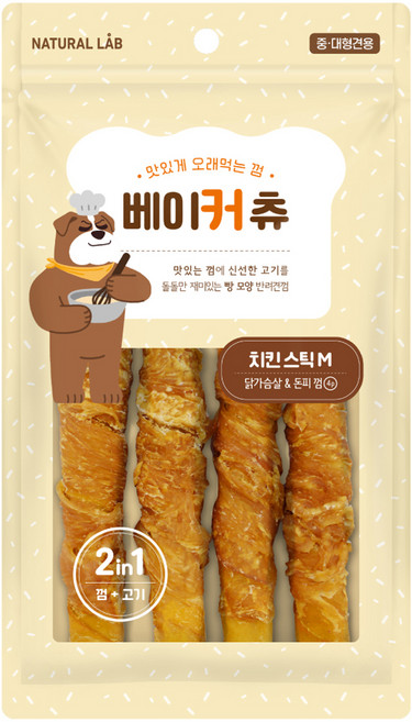 네츄럴랩 강아지 베이커 츄 간식, 치킨스틱 M, 200g, 1개