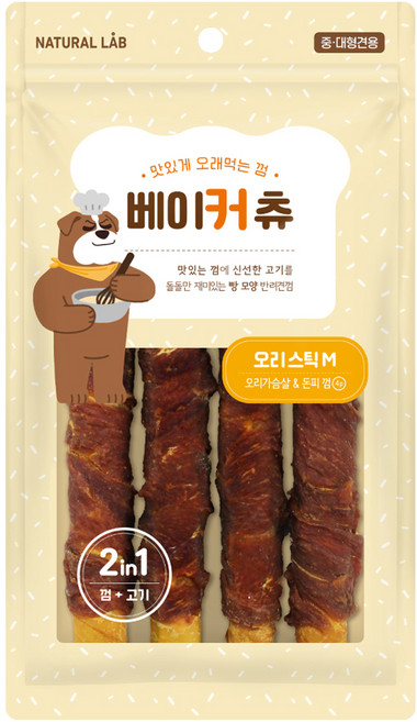 네츄럴랩 베이커 츄 강아지 간식, 오리스틱 M, 200g, 1개