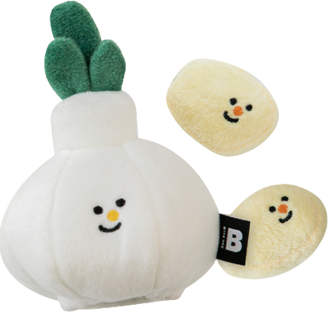 바잇미 강아지 농산물 장난감 마늘 + 빨간색 망 세트, 화이트, 1세트