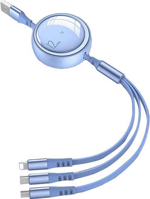 더해피앤 100W 3in1 고속 충전 멀티 케이블, 1.2m, 블루, 1개